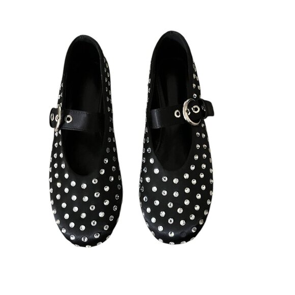 Mary Jane Sparkly Rhinestones Ballet Flats with Buckle Strap Size: 9 1/2 - Picture 7 of 9